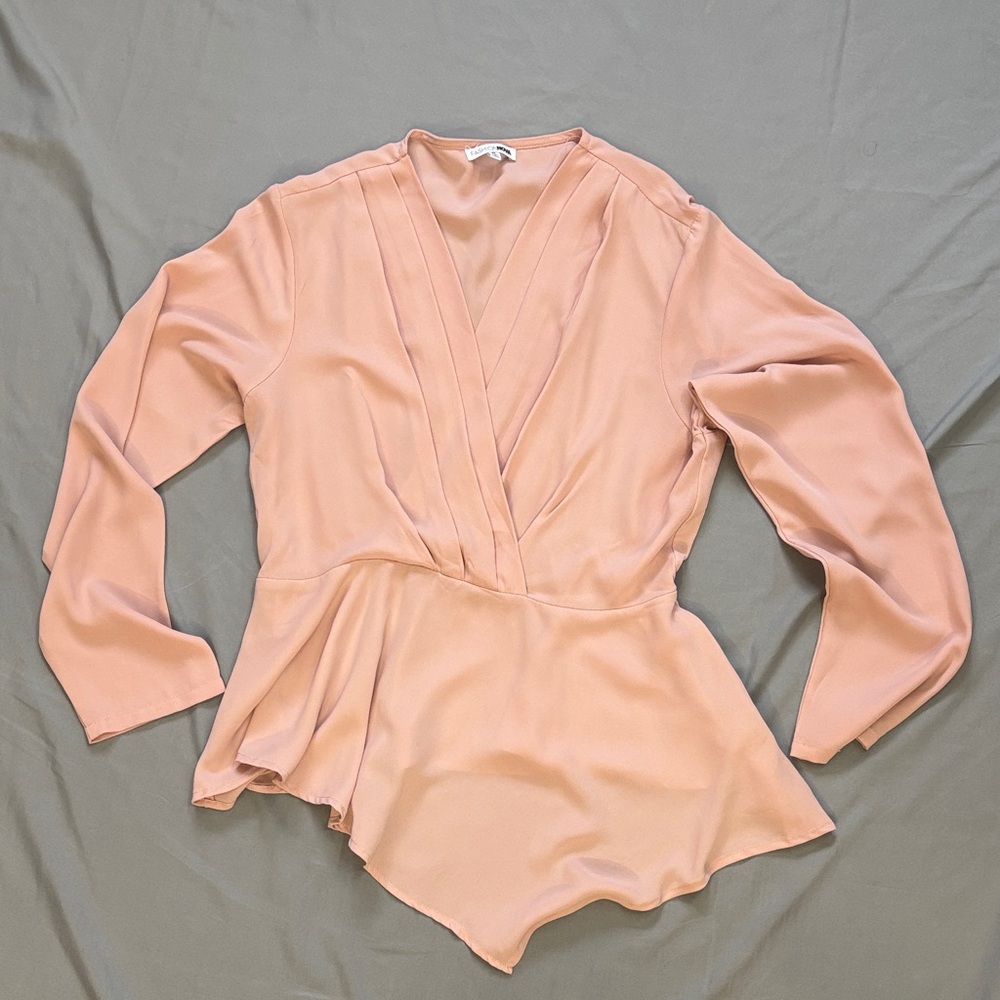 Fashion Nova Blush V-Neck Peplum Blouse